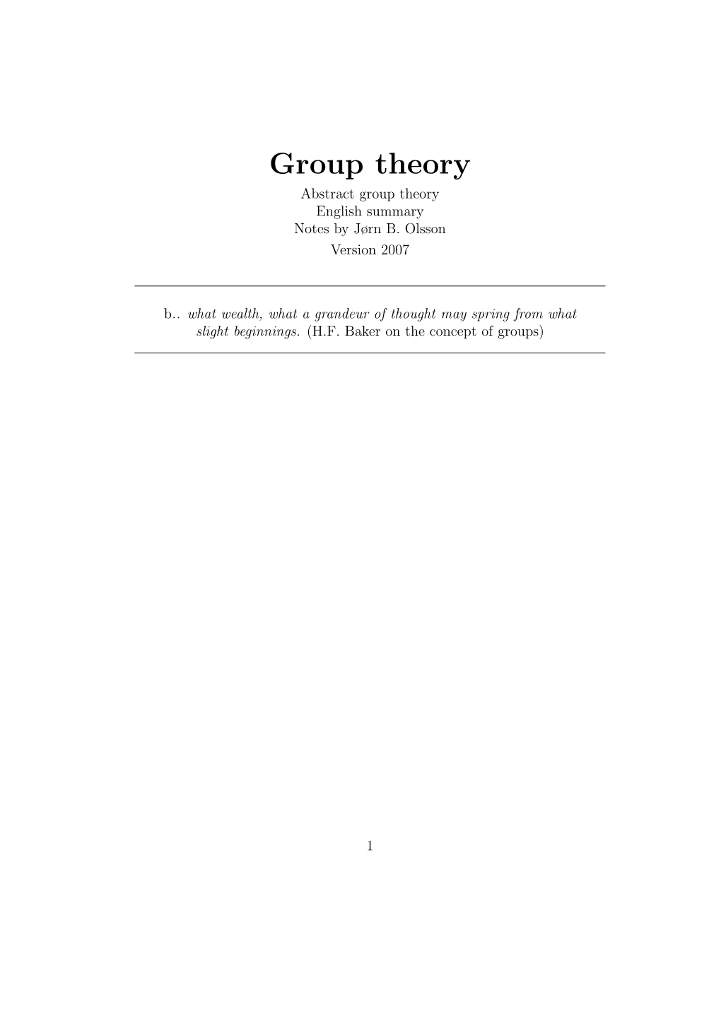 Group Theory Abstract Group Theory English Summary Notes by Jørn B