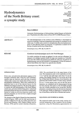 Hydrodynamics of the North Brittany Coast : a Synoptic Study
