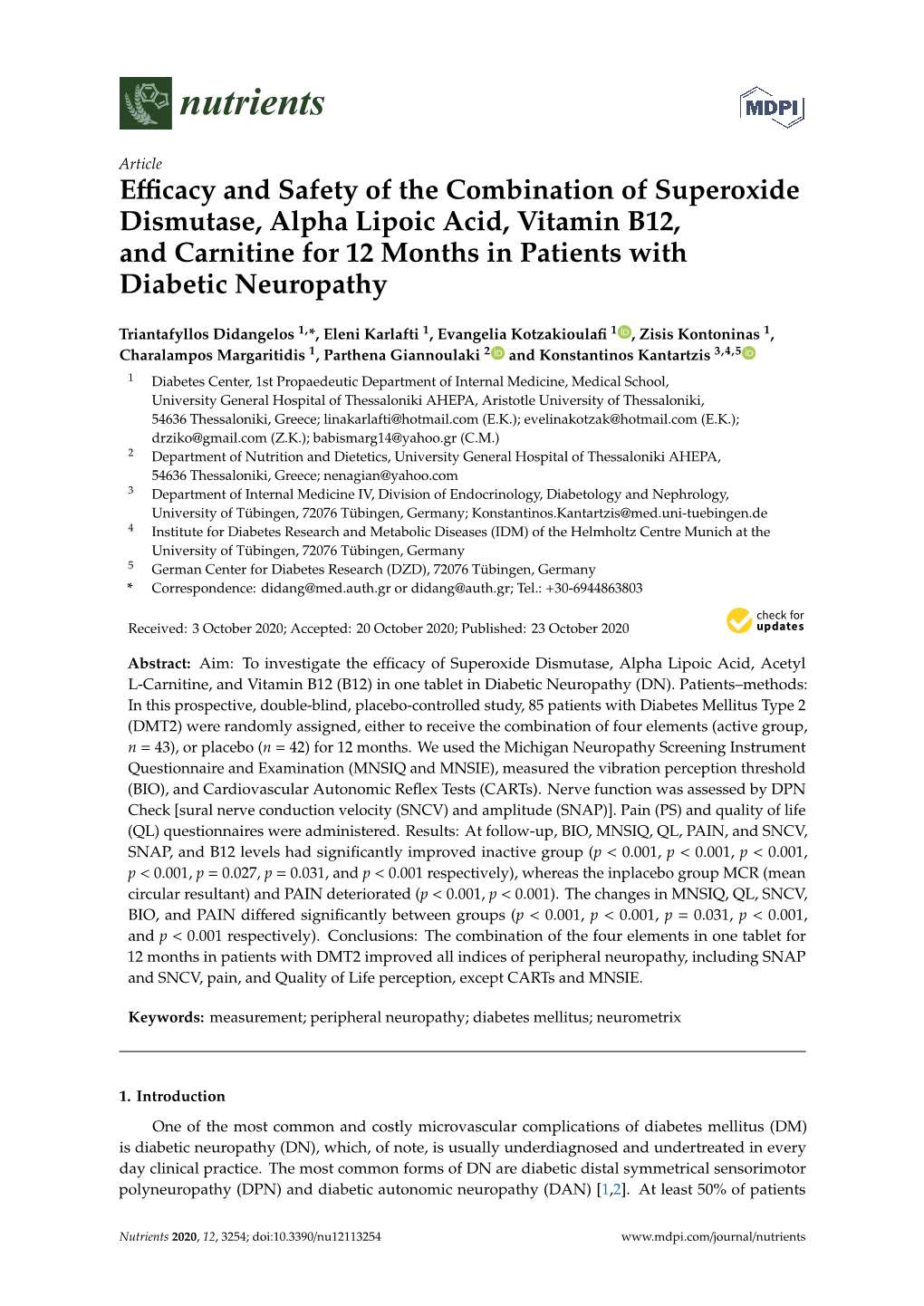 Efficacy and Safety of the Combination of Superoxide Dismutase, Alpha