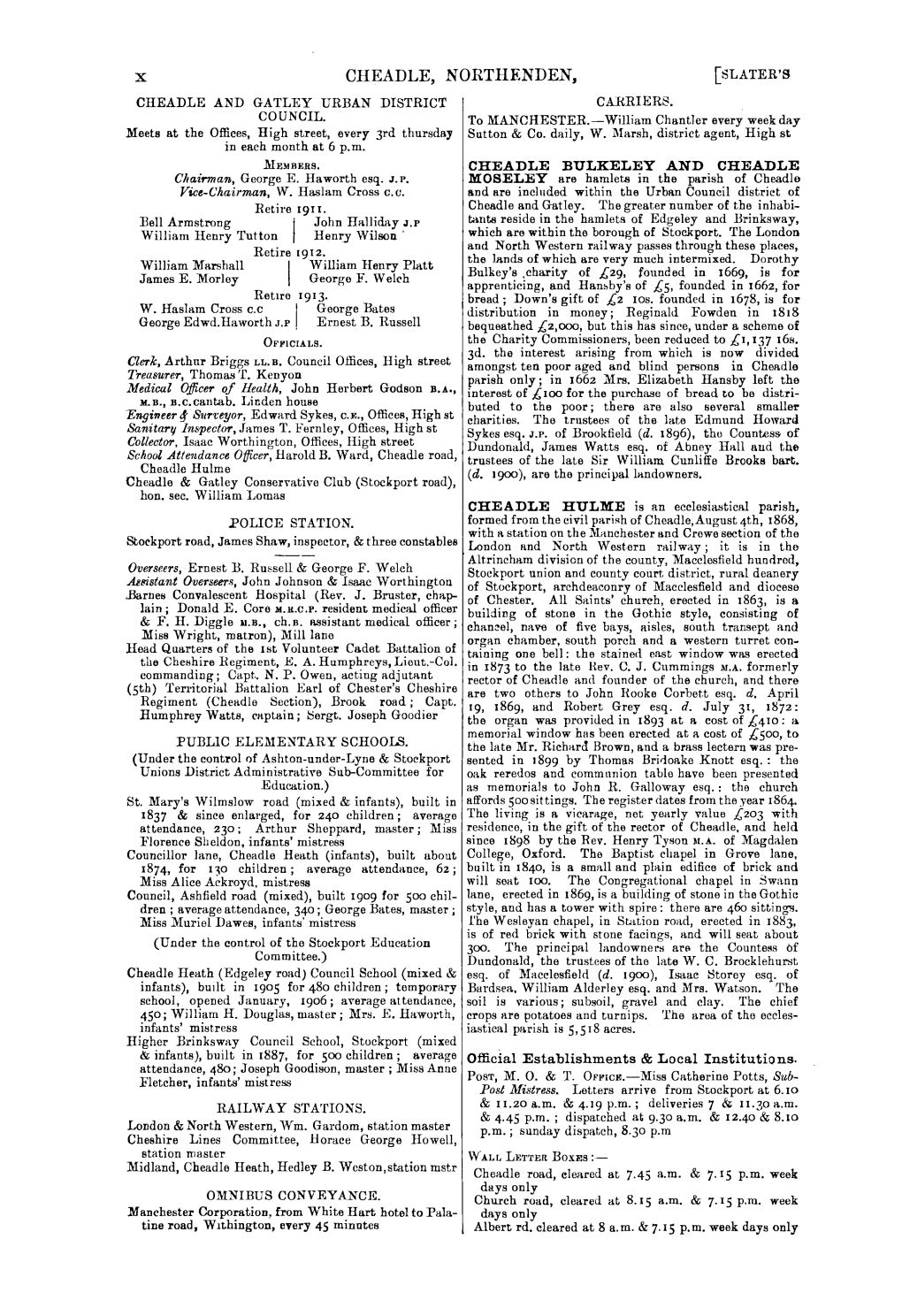 Cheadle, Northenden, [Slater's Cheadle and Gatley Urban District Carriers