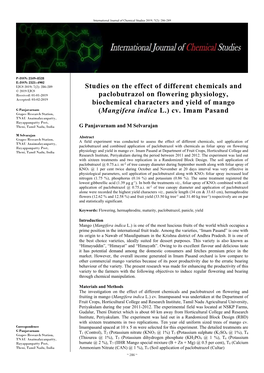 Studies on the Effect of Different Chemicals and Paclobutrazol on Flowering Physiology, Biochemical Characters and Yield of Mang