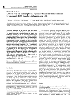 Critical Role for Transcriptional Repressor Snail2 in Transformation by Oncogenic RAS in Colorectal Carcinoma Cells