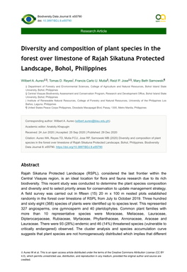 Diversity and Composition of Plant Species in the Forest Over Limestone of Rajah Sikatuna Protected Landscape, Bohol, Philippines