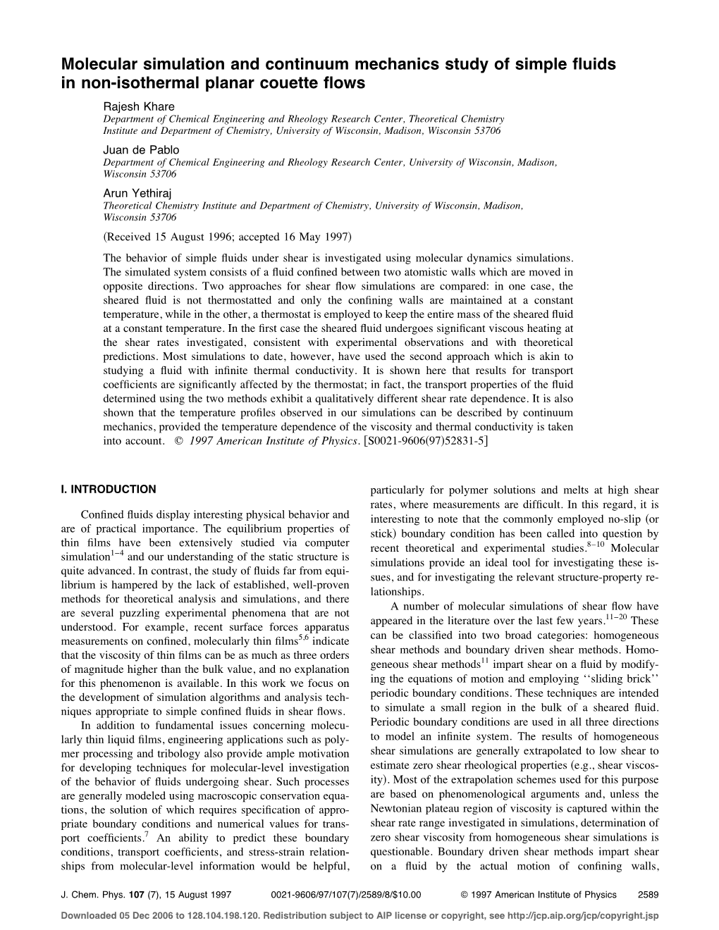 Molecular Simulation and Continuum Mechanics Study of Simple Fluids In