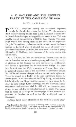 A. K. Mcclure and the PEOPLE's PARTY in the CAMPAIGN of 1860