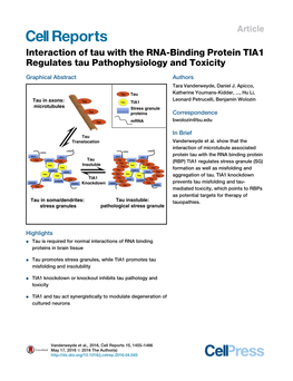 Interaction of Tau with the RNA-Binding Protein TIA1 Regulates Tau Pathophysiology and Toxicity