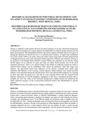Historical Backgrond of Industrial Development and Its Affect on Socio-Economic Conditions of Murshidabad District, West Bengal, India