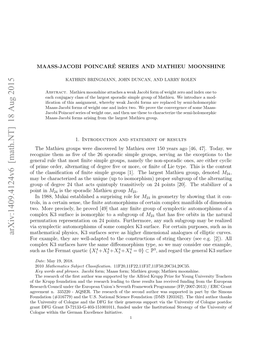 Arxiv:1409.4124V6 [Math.NT] 18 Aug 2015 Ftecasﬁaino Nt Ipegop 1.Telretmtiugro Mathieu Largest the Ty Lie [1]