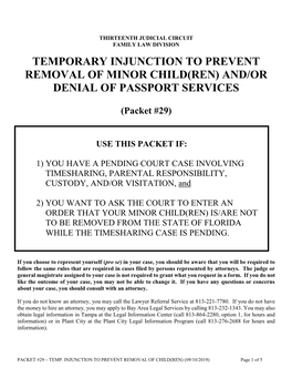 Temporary Injunction to Prevent Removal of Minor Child(Ren) And/Or Denial of Passport Services