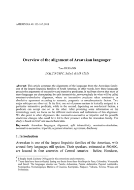 Overview of the Alignment of Arawakan Languages*