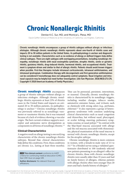 Chronic Nonallergic Rhinitis Denise K.C