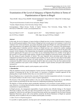 Examination of the Level of Adequacy of Sports Facilities in Terms of Popularization of Sports in Bingöl