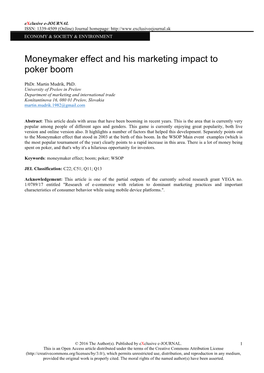 Moneymaker Effect and His Marketing Impact to Poker Boom