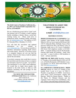 Irish Center Newsletter March