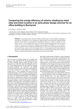 Comparing the Energy Efficiency of Exterior Shading by Metal Slats and Mesh Screens in an Early Phase Design Exercise for an Office Building in Bucharest