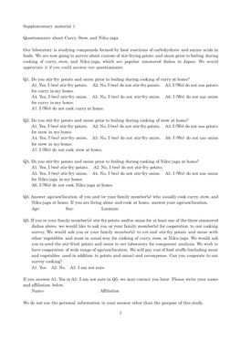 1 Supplementary Material 1 Questionnaire About Curry, Stew