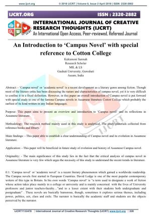 An Introduction to 'Campus Novel' with Special Reference to Cotton College