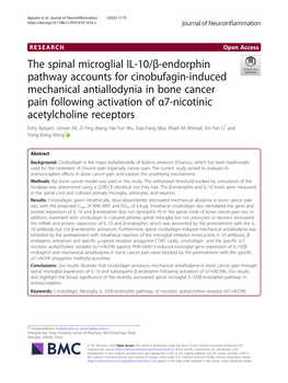 The Spinal Microglial IL-10/Β-Endorphin Pathway Accounts for Cinobufagin-Induced Mechanical Antiallodynia in Bone Cancer Pain F