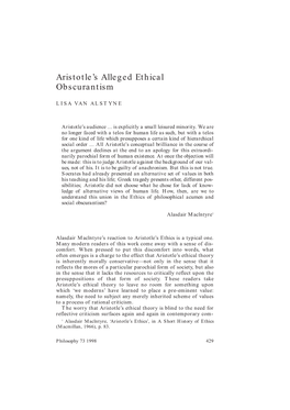 Aristotle's Alleged Ethical Obscurantism