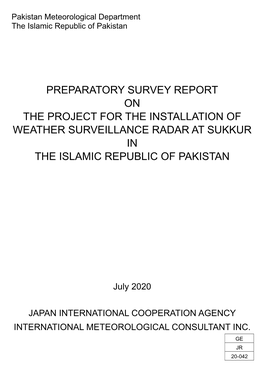 Preparatory Survey Report on the Project for the Installation of Weather Surveillance Radar at Sukkur in the Islamic Republic of Pakistan