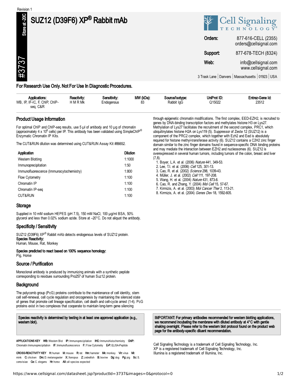 SUZ12 (D39F6) XP Rabbit Mab A