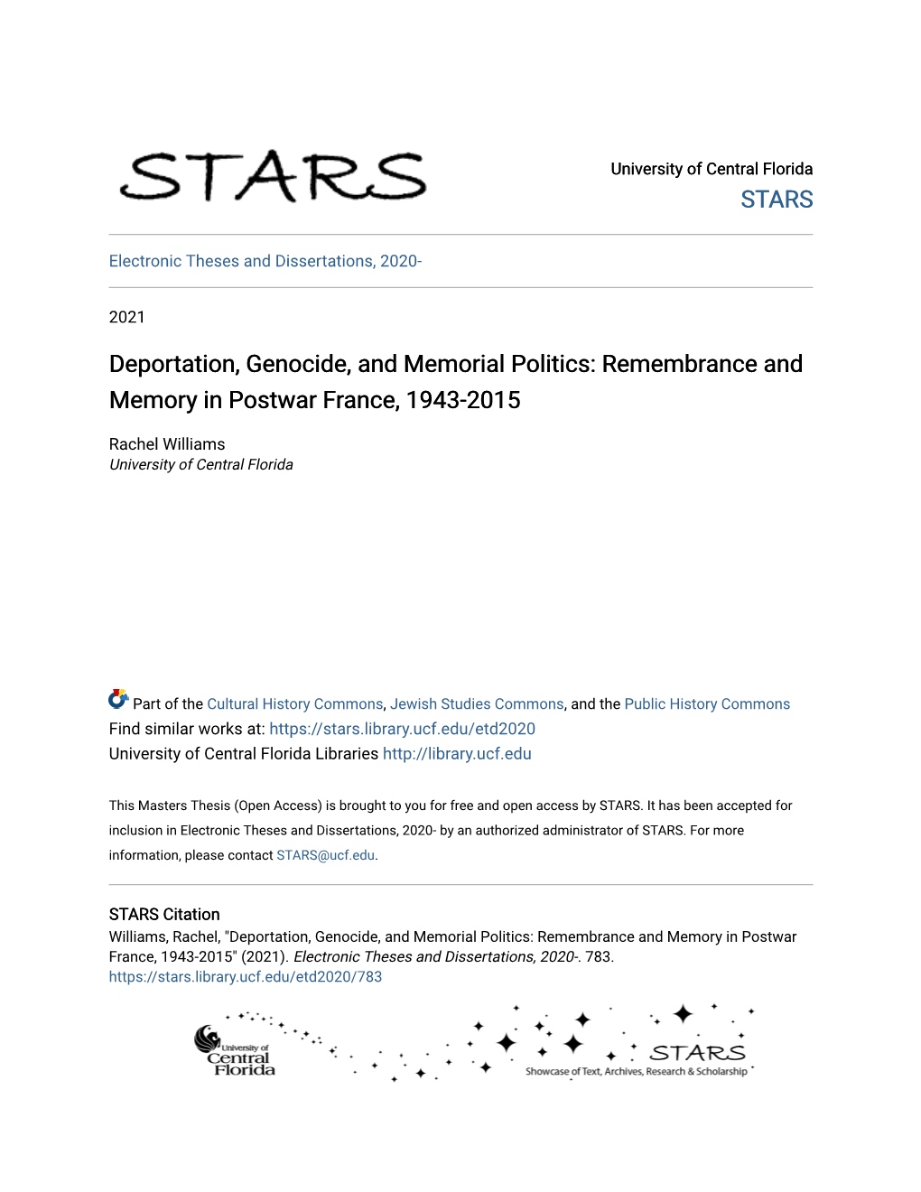 Deportation, Genocide, and Memorial Politics: Remembrance and Memory in Postwar France, 1943-2015