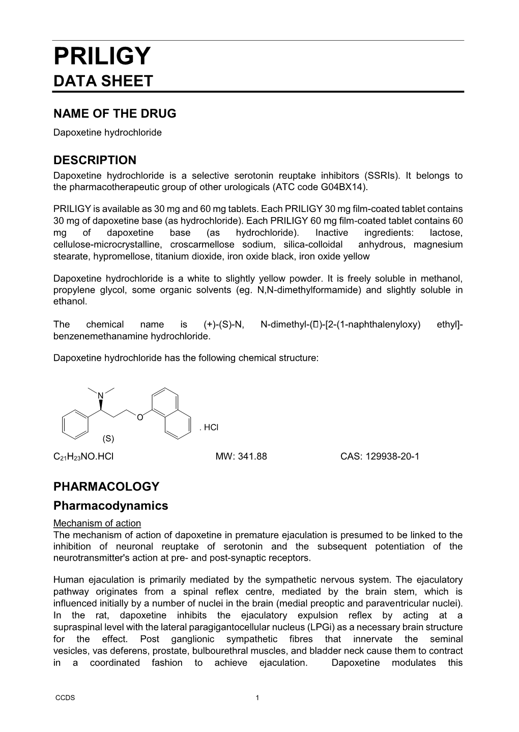 Priligy Data Sheet