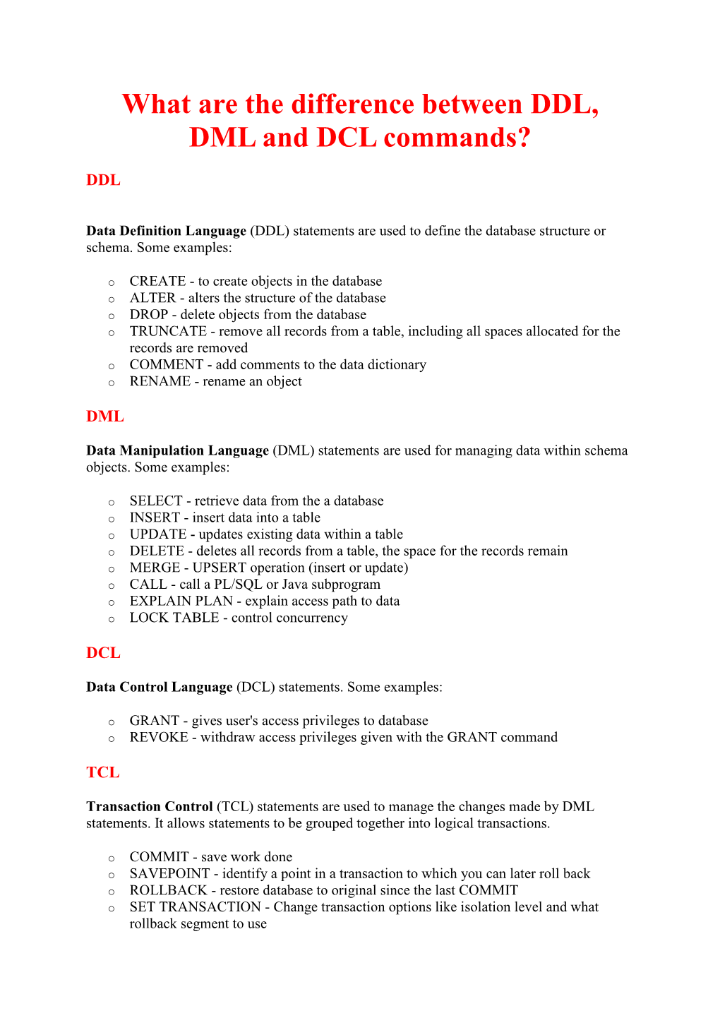 What Are the Difference Between DDL, DML and DCL Commands?