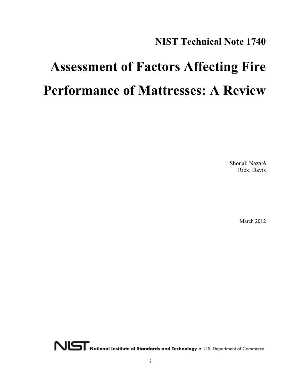 Assessment of Factors Affecting Fire Performance of Mattresses: a Review