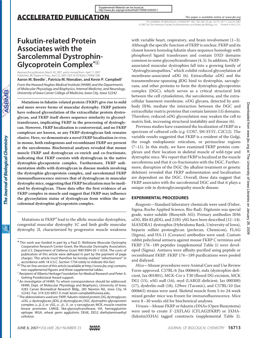 Fukutin-Related Protein Associates with the Sarcolemmal Dystrophin