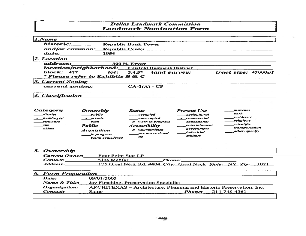 Republic Bank Tower Landmark Nomination Form