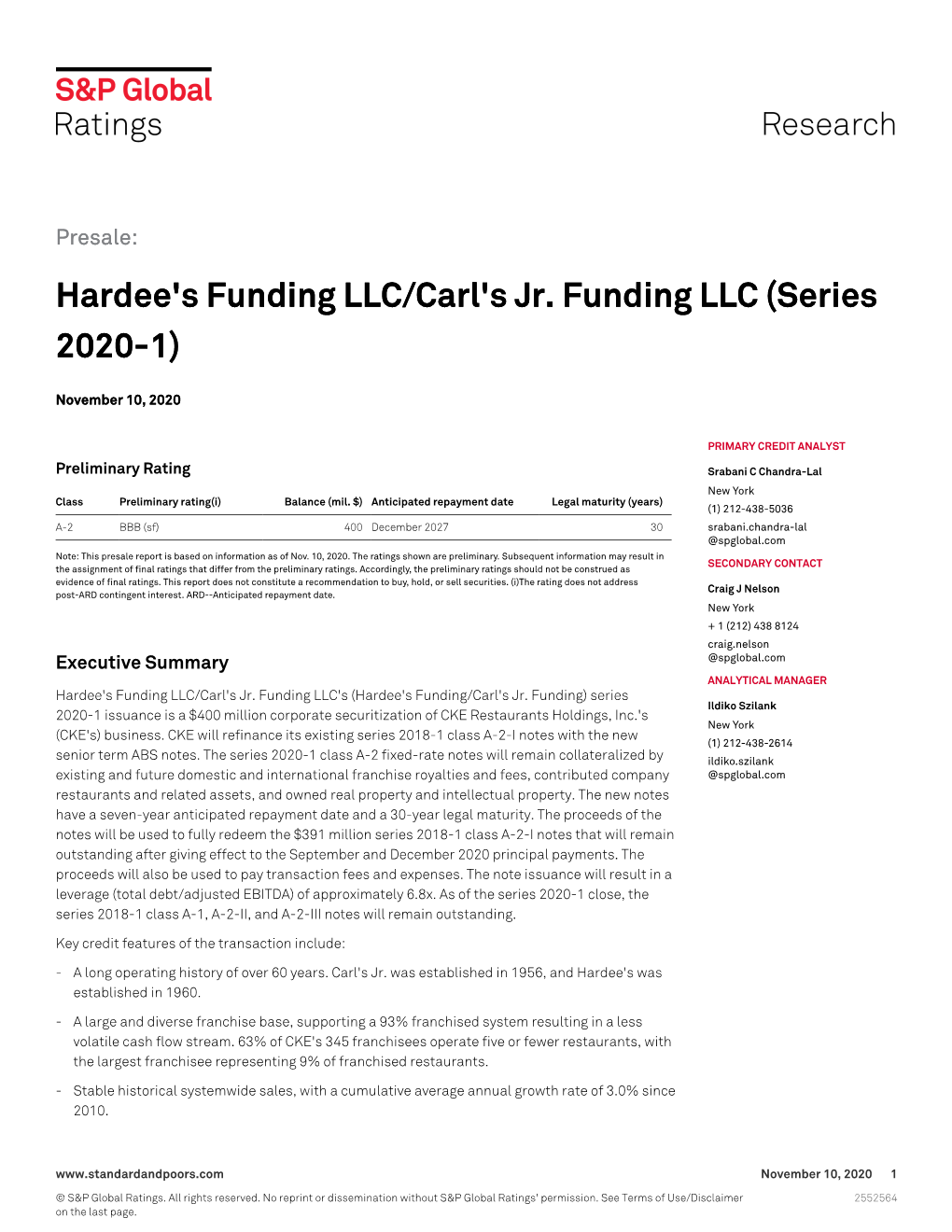 Hardee's Funding LLC/Carl's Jr. Funding LLC (Series 2020-1)