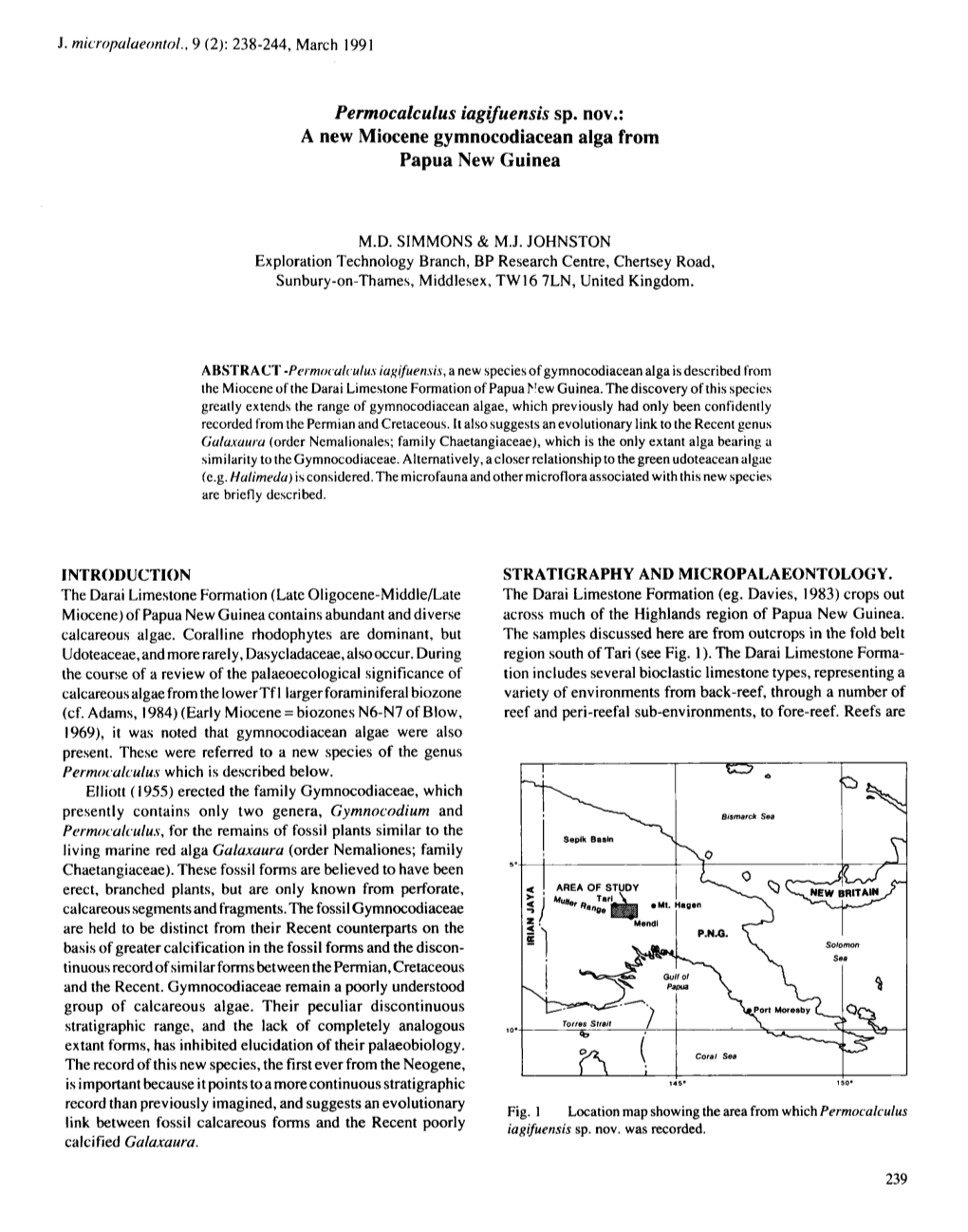 Permocalculus Iagifuensis Sp. Nov.: a New Miocene Gymnocodiacean Alga from Papua New Guinea