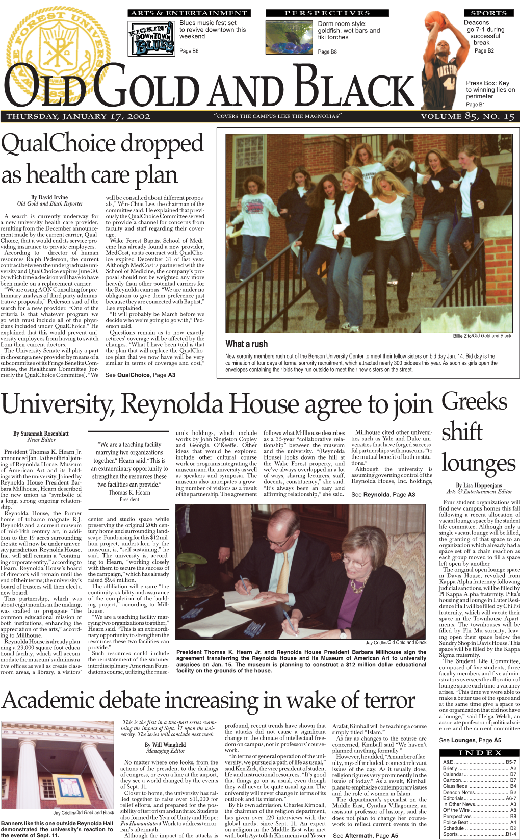 University, Reynolda House Agree to Join Greeks