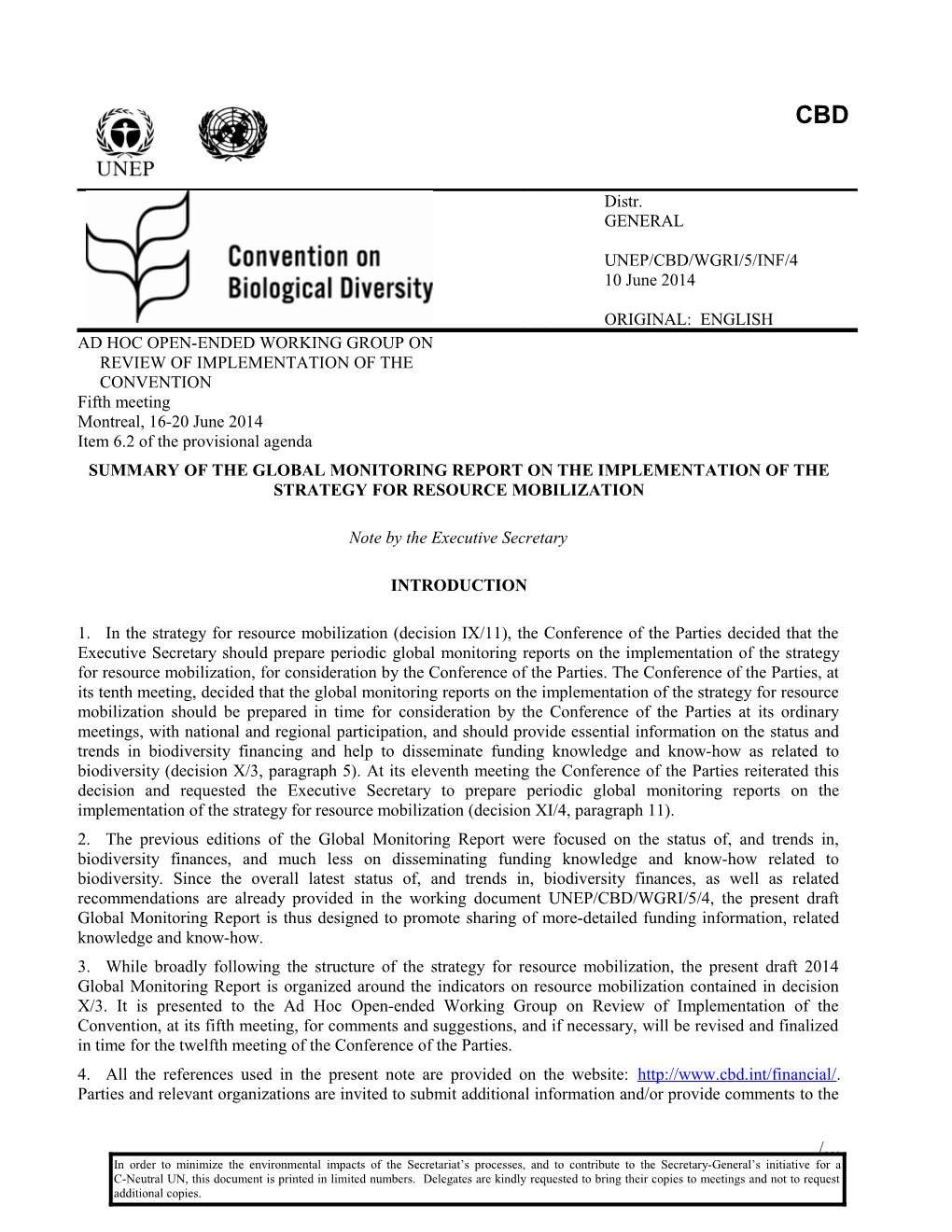 Unep/Cbd/Wgri/5/Inf/4