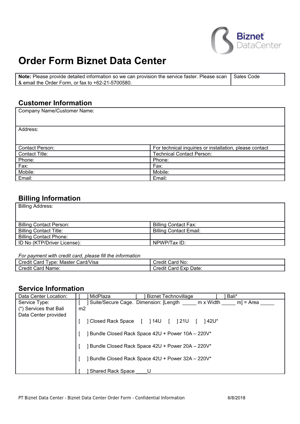 Order Form Bandwidth on Demand