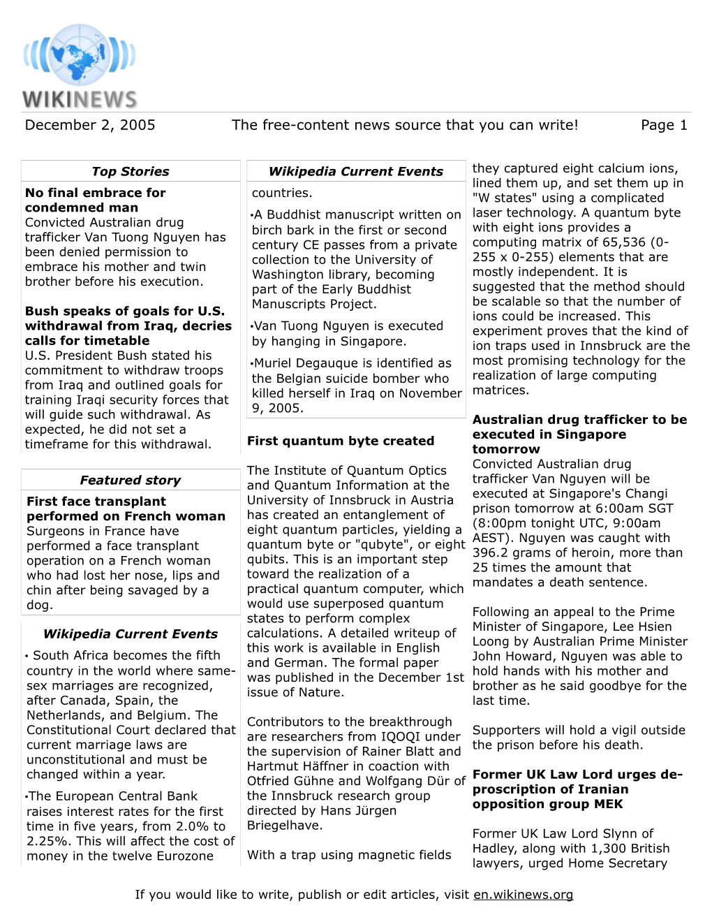 December 2, 2005 the Free-Content News Source That You Can Write! Page 1