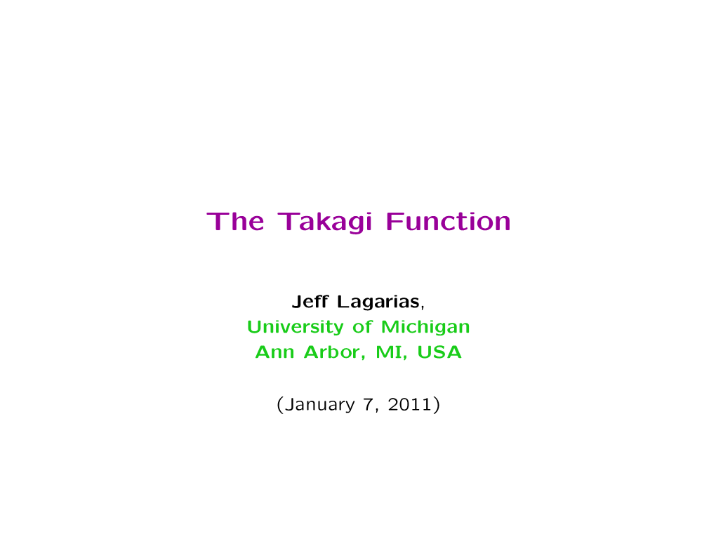 The Takagi Function