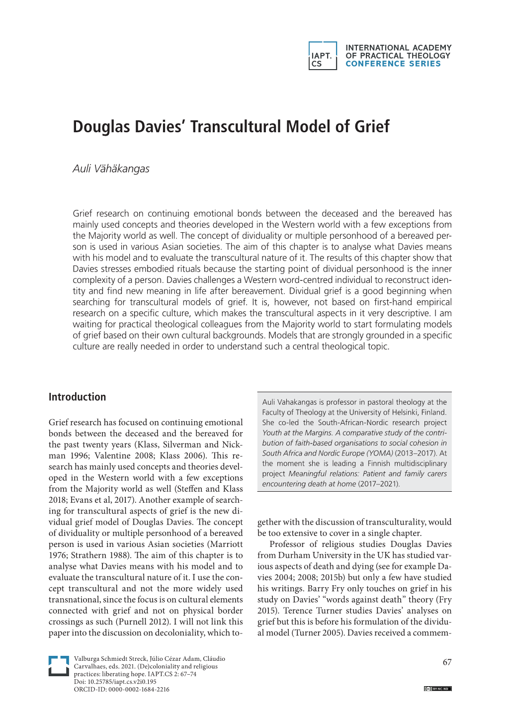 Douglas Davies' Transcultural Model of Grief