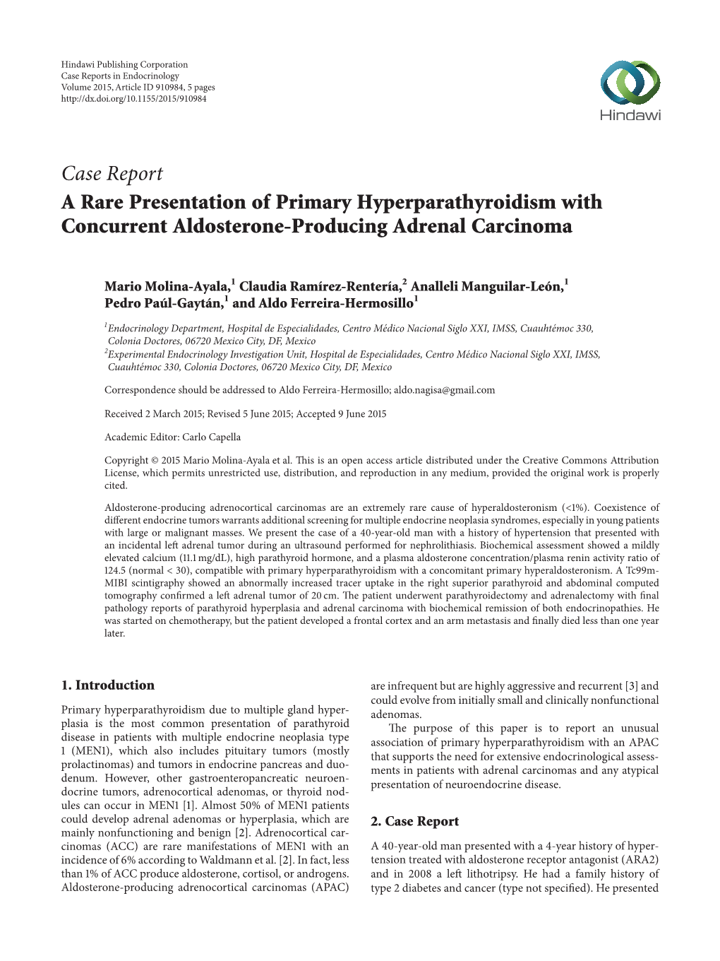A Rare Presentation of Primary Hyperparathyroidism with Concurrent Aldosterone-Producing Adrenal Carcinoma