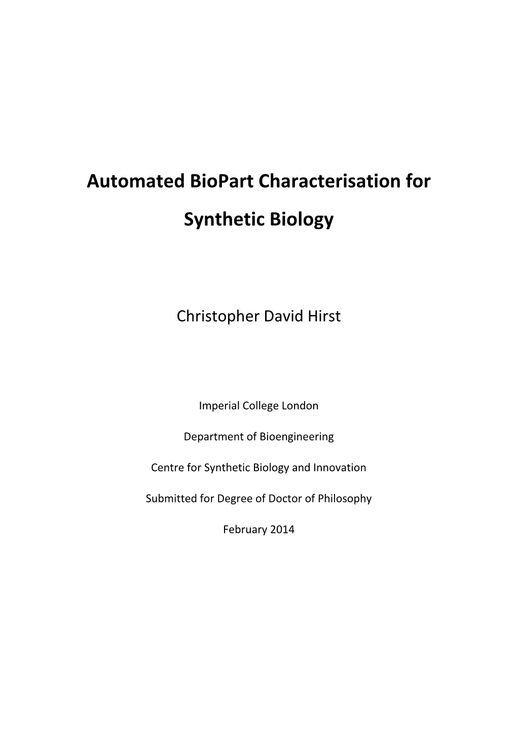 Automated Biopart Characterisation for Synthetic Biology