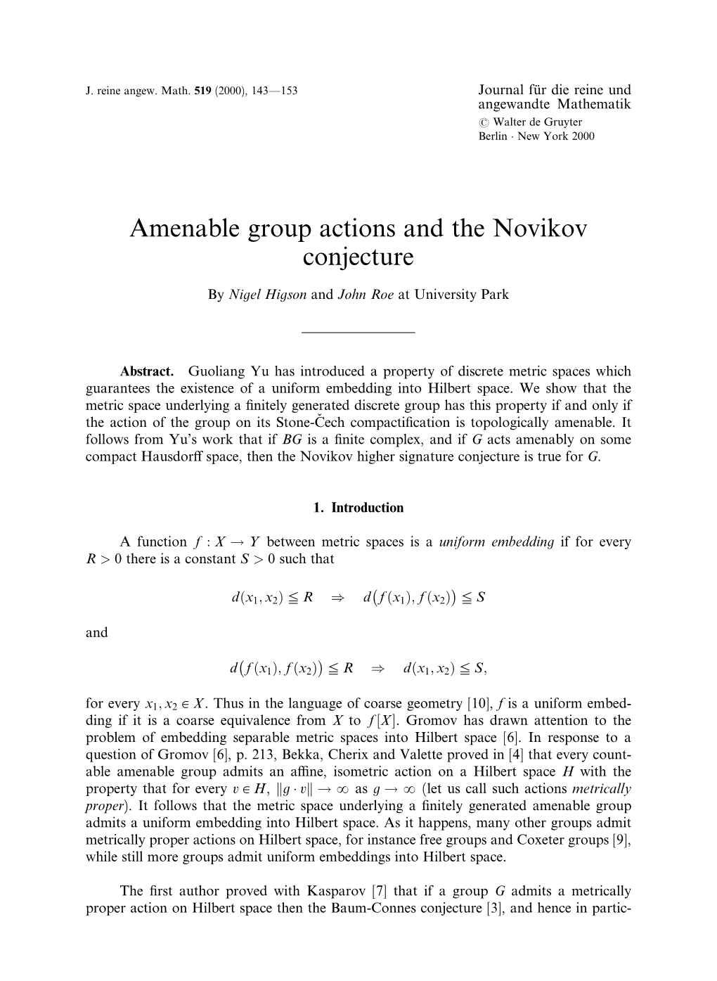 Amenable Group Actions and the Novikov Conjecture