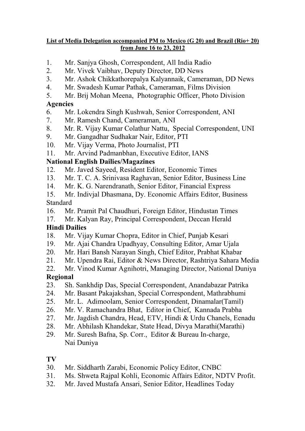 List of Media Delegates[1]
