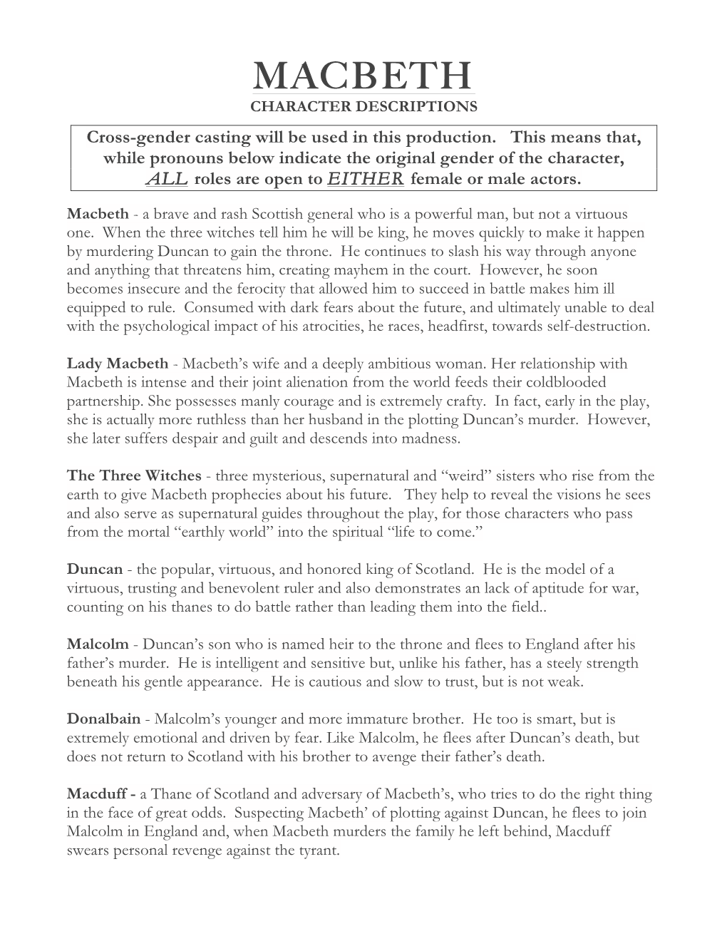 Macbeth Character Descriptions