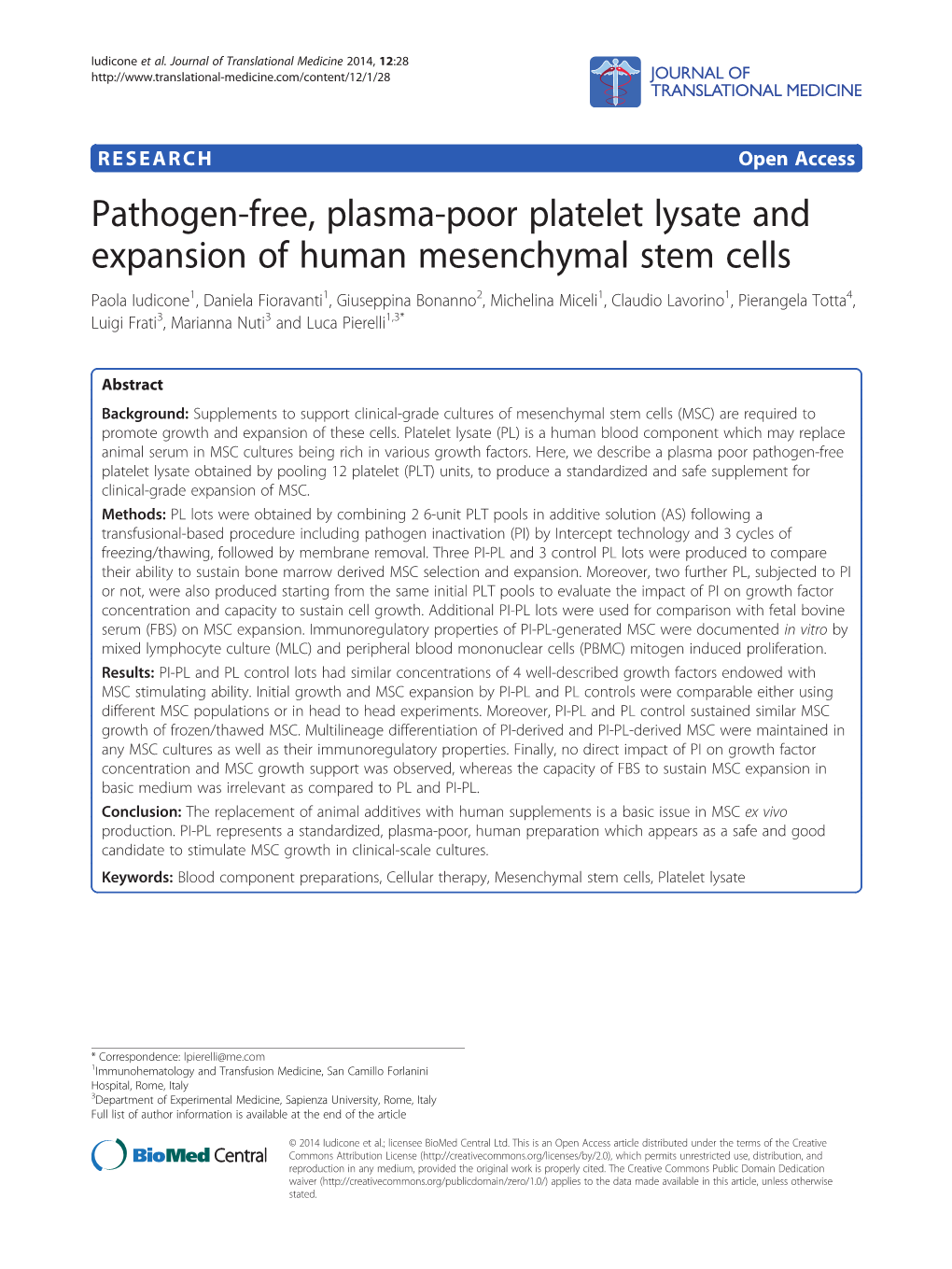 Pathogen-Free, Plasma-Poor Platelet Lysate and Expansion of Human Mesenchymal Stem Cells