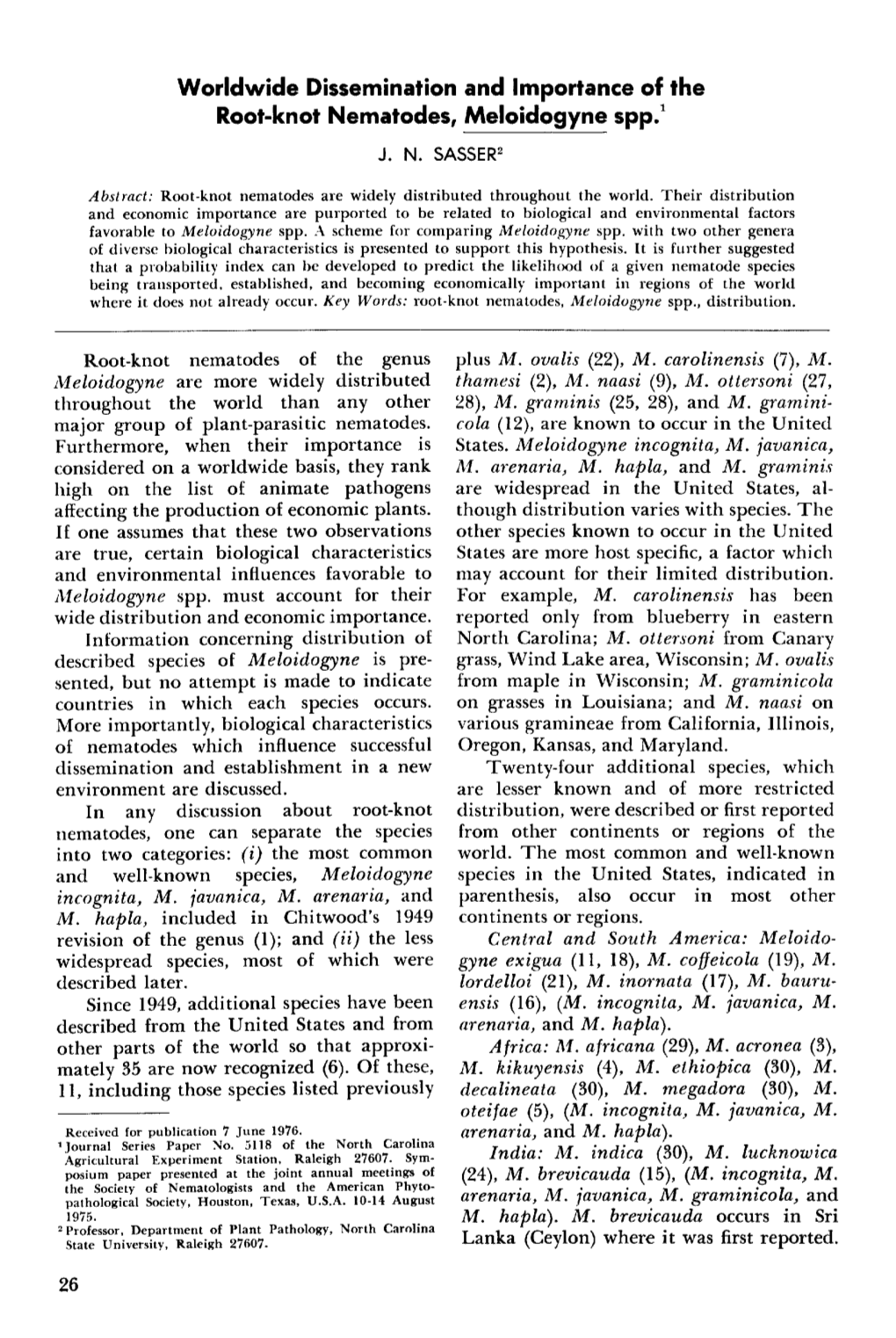 Worldwide Dissemination and Importance of the Root-Knot Nematodes, Meloidogyne Spp