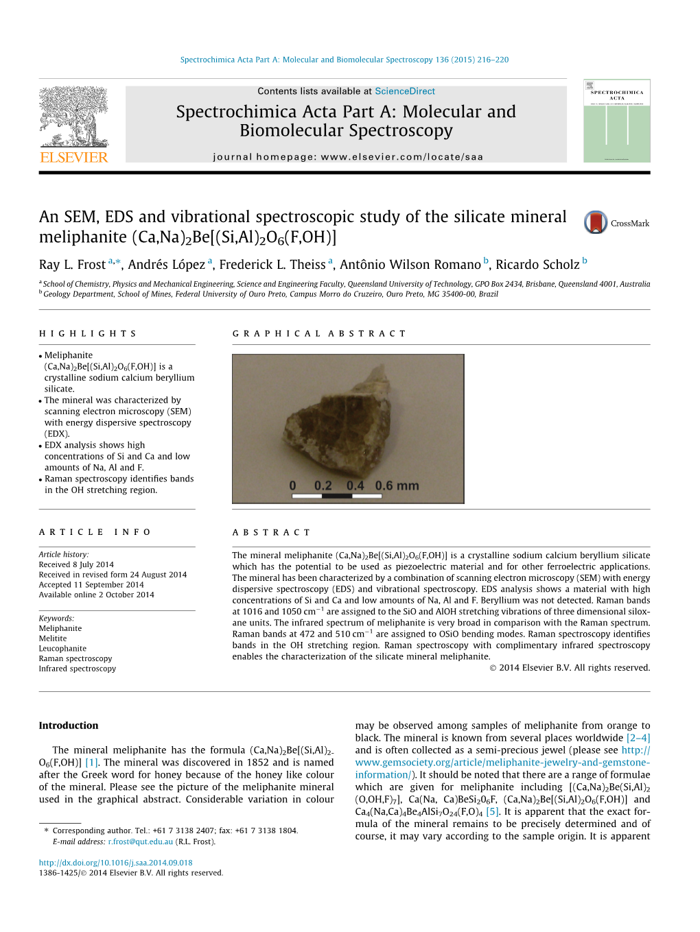 An SEM, EDS and Vibrational Spectroscopic Study of the Silicate Mineral