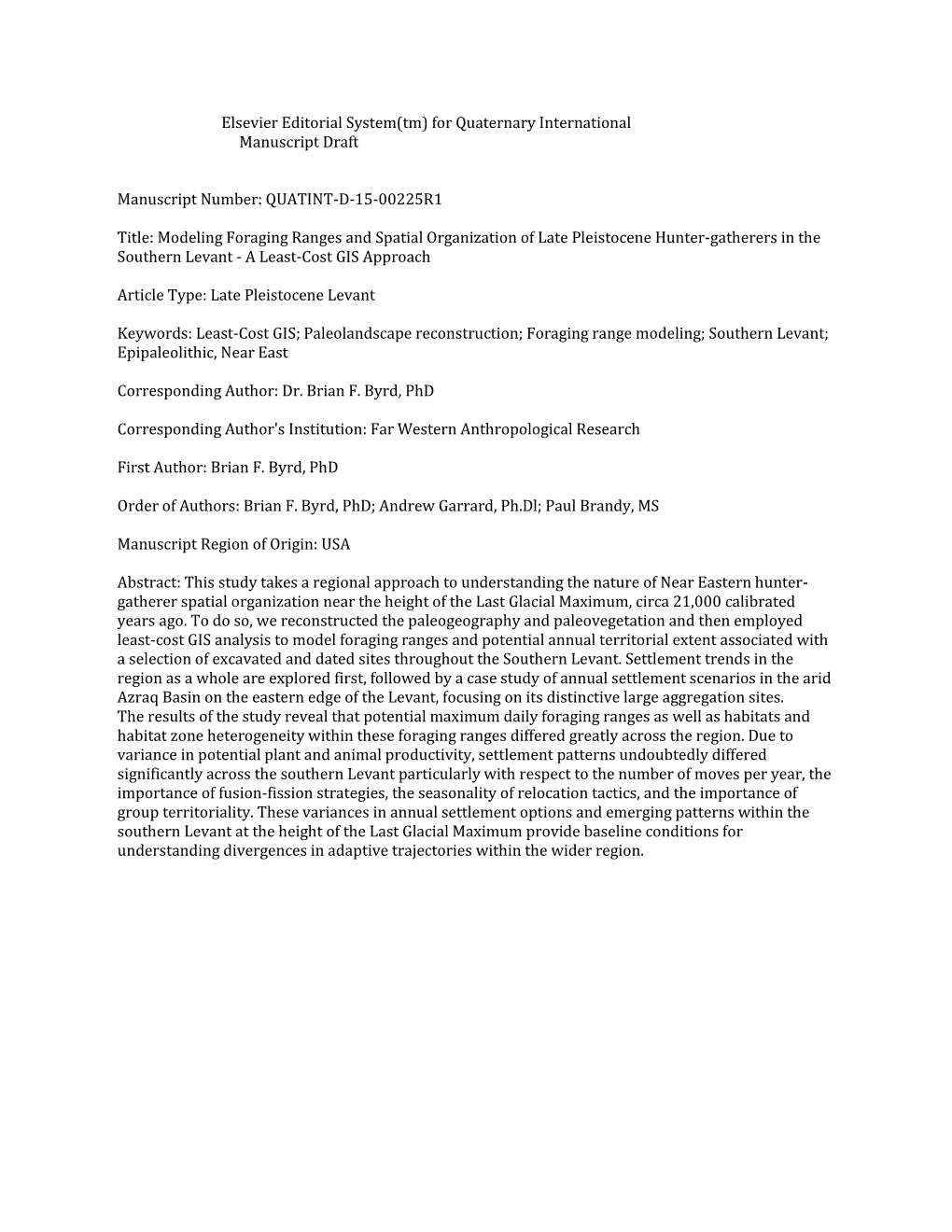 Modeling Foraging Ranges and Spatial Organization of Late Pleistocene Hunter-Gatherers in the Southern Levant - a Least-Cost GIS Approach