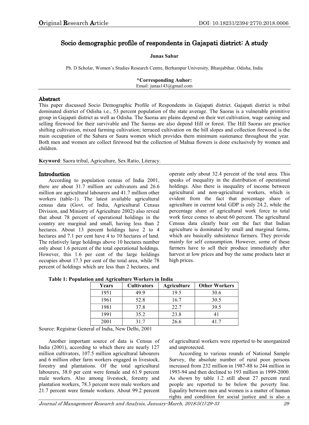 Socio Demographic Profile of Respondents in Gajapati District: a Study