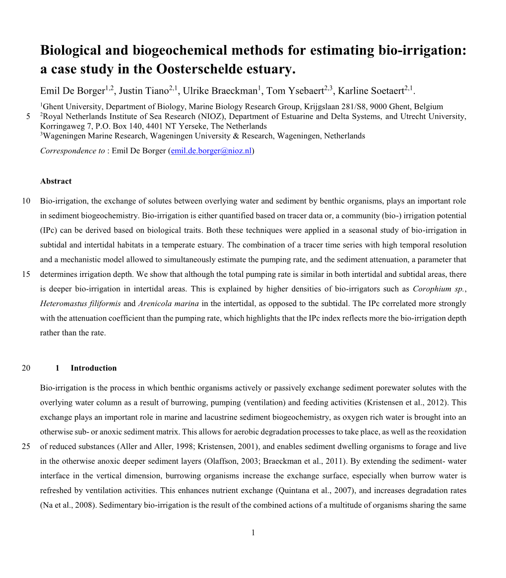 Biological and Biogeochemical Methods for Estimating Bio-Irrigation: a Case Study in the Oosterschelde Estuary